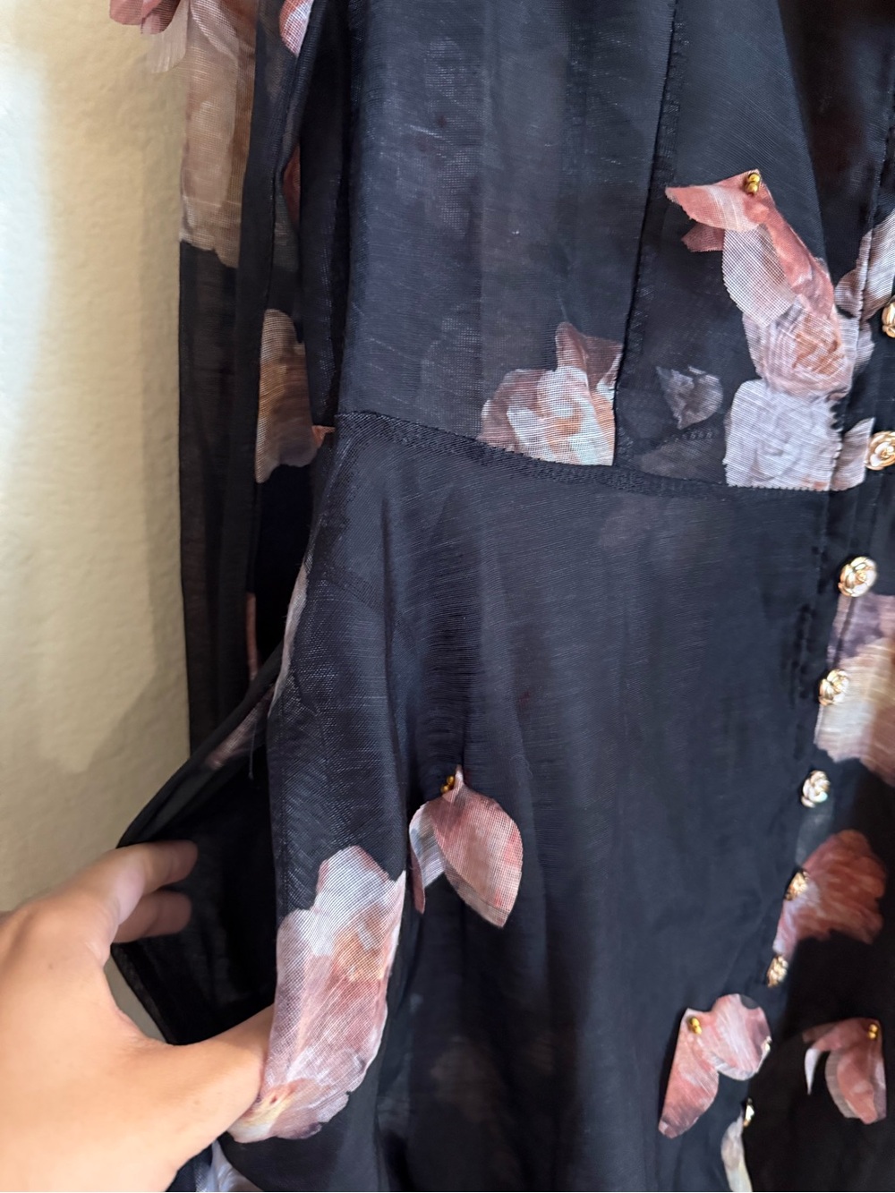 Sunfere Black Sophie 3D Floral Print Long Sleeve Midi Dress - NO BELT - Picture 7 of 11